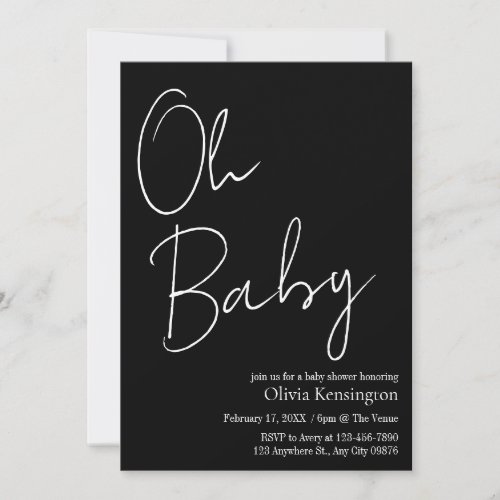 Simple Modern Oh Baby Black and White Baby Shower Invitation