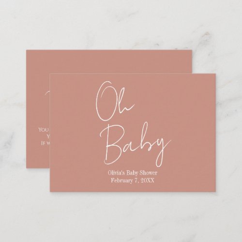 Simple Modern Oh Baby Blush Rose Baby Shower Enclosure Card
