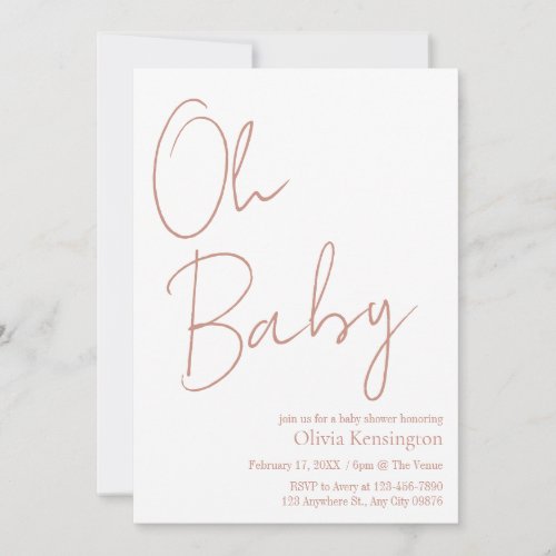 Simple Modern Oh Baby Blush Rose Baby Shower Invitation