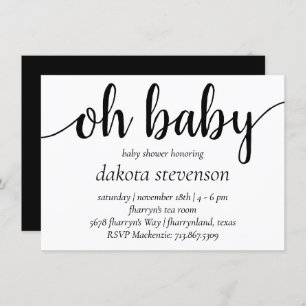 Simple Modern Oh Baby Flourish Script Shower Invitation