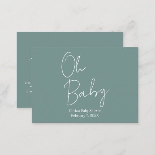 Simple Modern Oh Baby Sage Green Baby Shower Enclosure Card