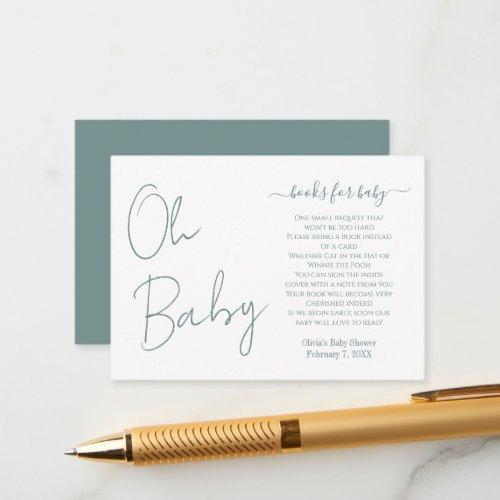 Simple Modern Oh Baby Sage Green Baby Shower  Enclosure Card