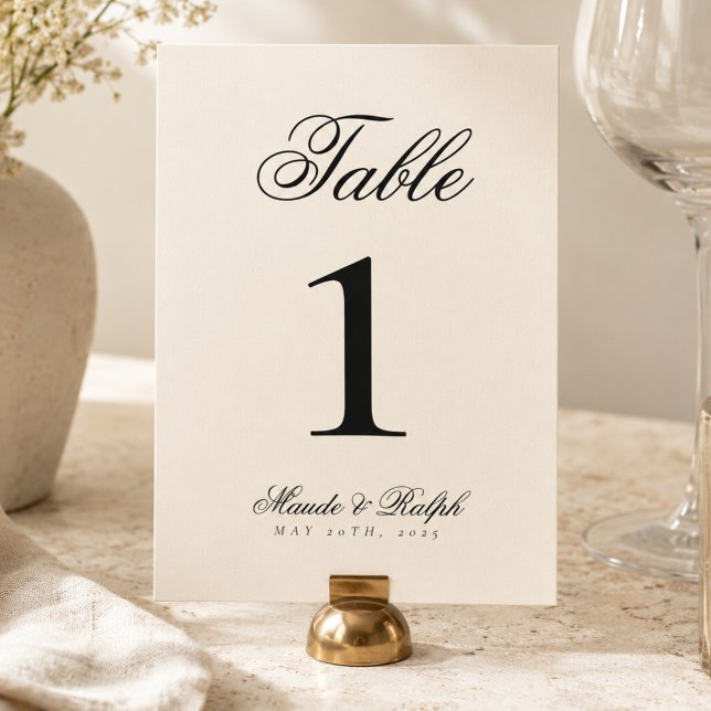Simple Modern Old Money Black and Cream Wedding Table Number (Simple Modern Old Money Black and Cream Wedding Table Number)