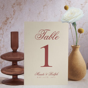Simple Modern Old Money Bold Red Wedding Table Number
