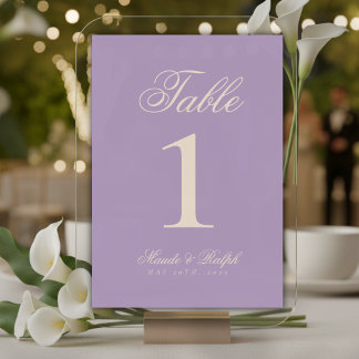 Simple Modern Old Money Lavender Wisteria Wedding Table Number