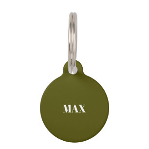 Simple Modern olive green custom name info dog cat Pet ID Tag