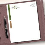 Simple Modern Olive Green Gold Monogram Letterhead<br><div class="desc">Designed with a sleek and professional aesthetic,  this design features a Simple Modern Olive Green and Gold Monogram with lined backdrop. 
The monogram in olive green & gold stands out with elegance. 
Personalize with your company name and contact details.</div>