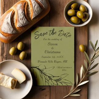 Simple Modern Olive Green Olive Branch Photo Save The Date