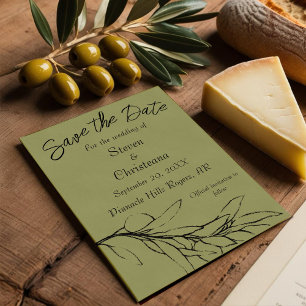 Simple Modern Olive Green Olive Branch Save The Date
