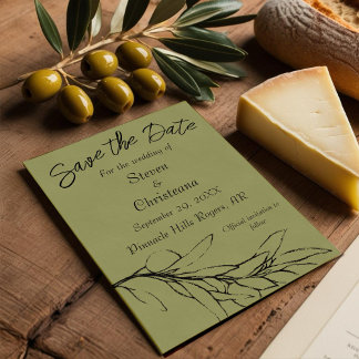 Simple Modern Olive Green Olive Branch Save The Date