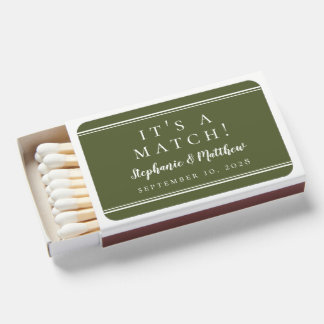 Simple Modern Olive Green Wedding Favor Matchboxes