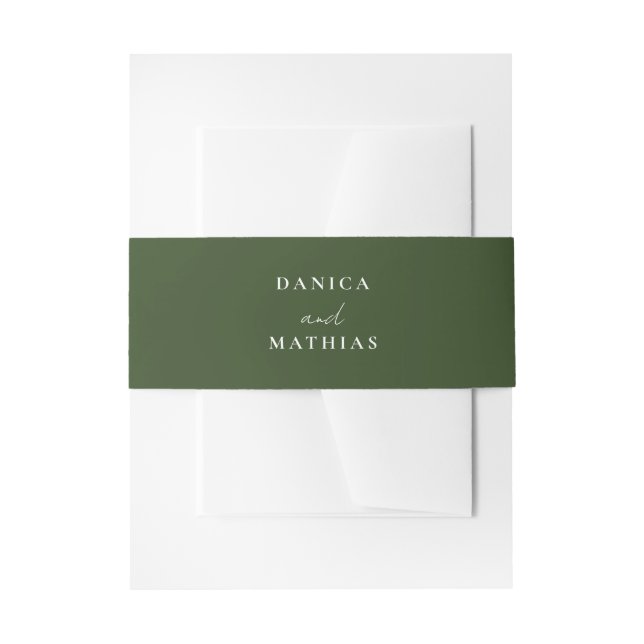 Simple Modern Olive Green Wedding Invitation Belly Band (Front Example)