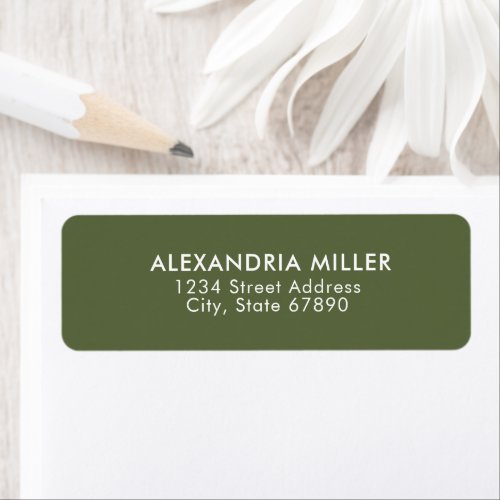 Simple Modern Olive Green White Typography Address Label