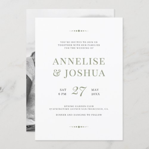 Simple modern olive script photo wedding invitation