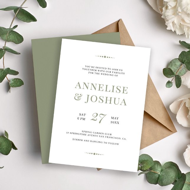 Simple modern olive typography wedding invitation (Creator Uploaded)