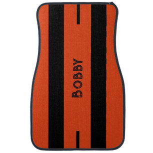 Simple Modern Orange and Black Personalized Name Car Floor Mat