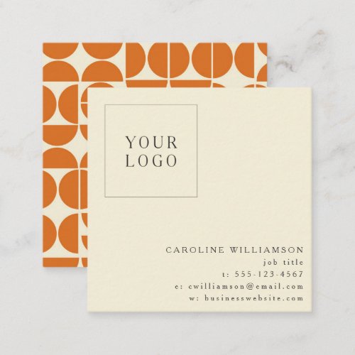 Simple Modern Orange Geometric Your Logo Custom Square Business Card