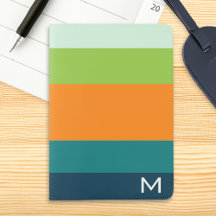 Simple Modern Orange Green Color Block Monogrammed
