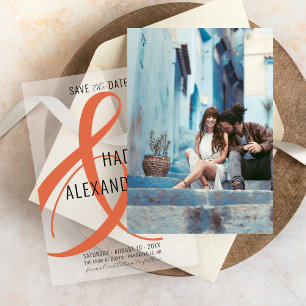 Simple Modern ORANGE Photo Underlay Wedding Save The Date