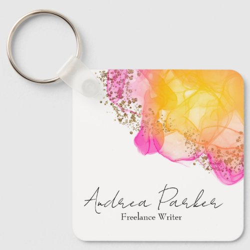 Simple Modern Orange Pink QR Code Square Business Keychain