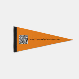 Simple Modern Orange Website Scannable QR Code Pennant Flag
