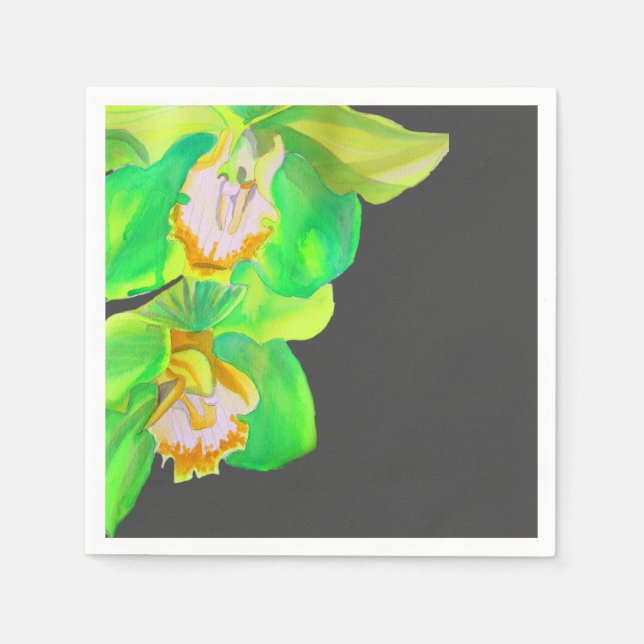 Simple modern orchid watercolor art floral napkins (Front)