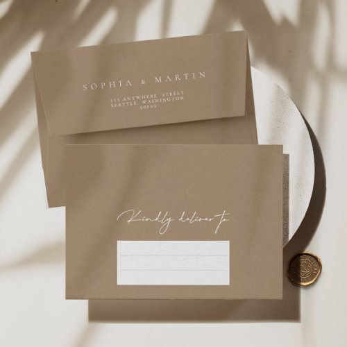 Simple Modern Pale Taupe Calligraphy Wedding Envelope