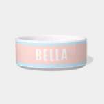 Simple Modern Pastel Personalized Pet Bowl<br><div class="desc">This minimalist,  modern and cute design features personalised pet name in trendy topography on blush pink background with blue pastel color frame.</div>