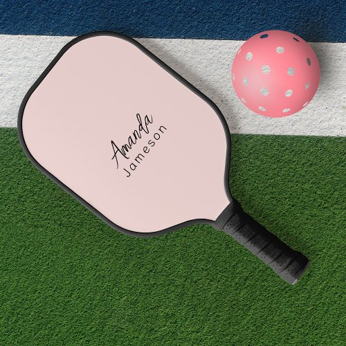 Simple Modern Pastel Pink Monogrammed Name Pickleball Paddle