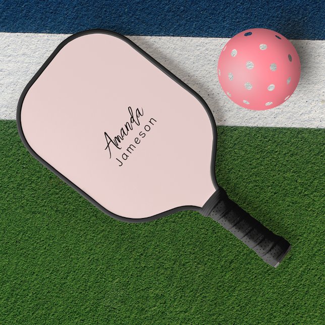 Simple Modern Pastel Pink Monogrammed Name Pickleball Paddle (Creator Uploaded)