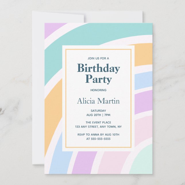 Simple Modern Pastel Rainbow Birthday Party Invitation (Front)