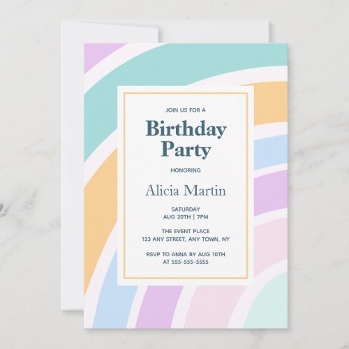 Simple Modern Pastel Rainbow Birthday Party Invitation