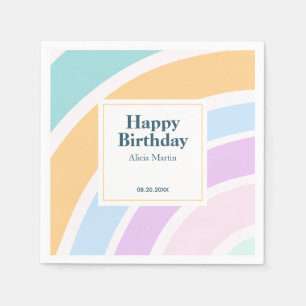 Simple Modern Pastel Rainbow Happy Birthday Napkins