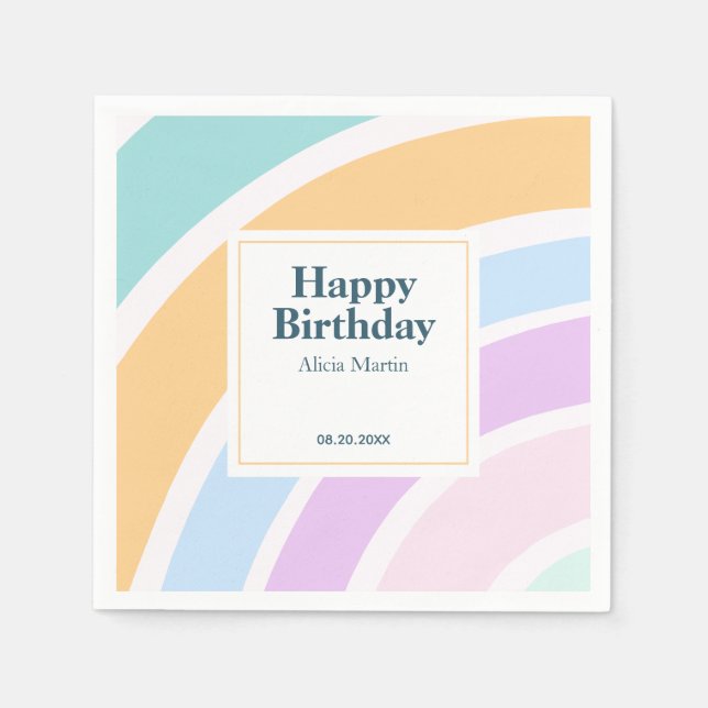 Simple Modern Pastel Rainbow Happy Birthday Napkins (Front)