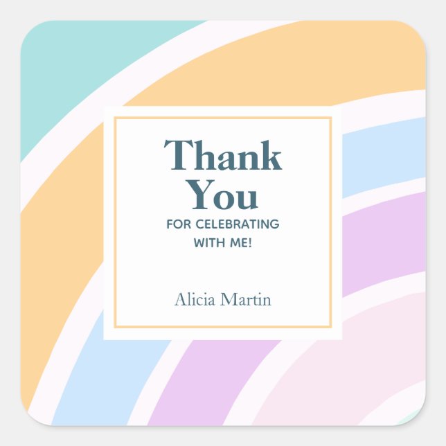 Simple Modern Pastel Rainbow Thank You Square Sticker (Front)