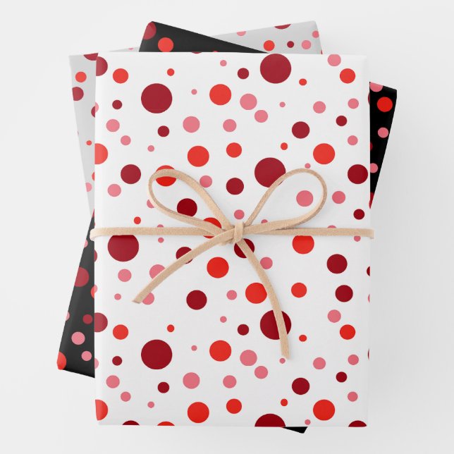 Simple Modern Pastel Ruby Red Cranberry Polka Dot  Wrapping Paper Sheets (In situ)