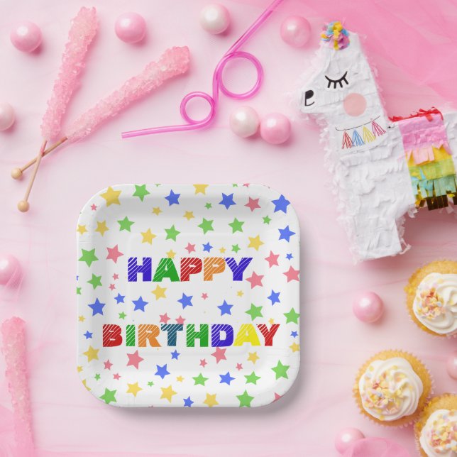 Simple Modern Pastel Star colorful birthday party Paper Plates (Party)