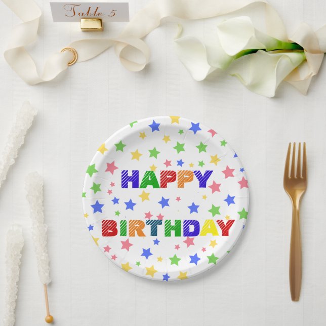 Simple Modern Pastel Star colorful birthday party Paper Plates (Wedding)