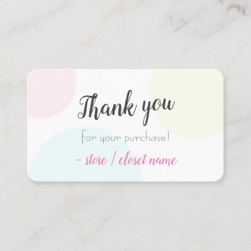 Simple Modern Pastel Thank you For Your Purchase Business Card