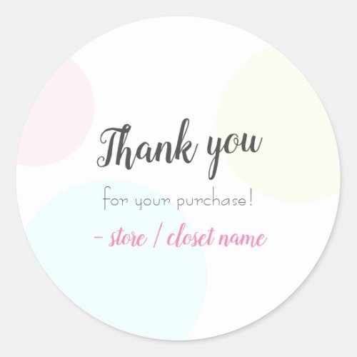 Simple Modern Pastel Thank you For Your Purchase Classic Round Sticker