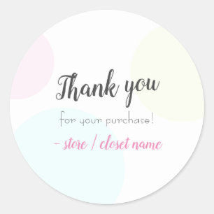 Simple Modern Pastel Thank you For Your Purchase Classic Round Sticker