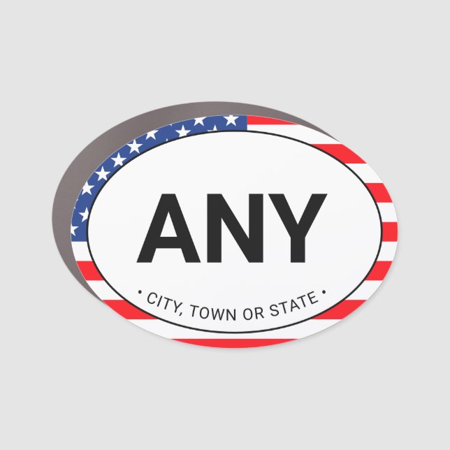  Simple Modern Patriotic American Flag Custom City Car Magnet (Front)