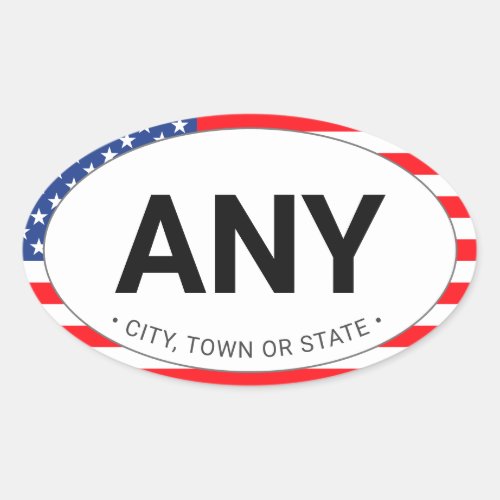  Simple Modern Patriotic American Flag Custom City Oval Sticker