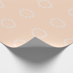 Simple Modern Peach/Apricot Christmas Holly Wreath Wrapping Paper