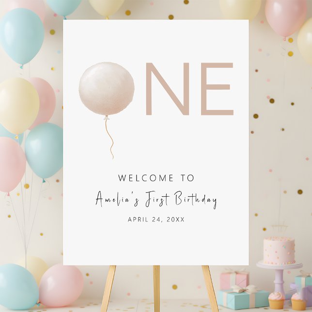 Simple Modern Peach Balloon First Birthday Welcome Foam Board (Creator Uploaded)