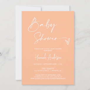 Simple Modern Peach Boho Baby Shower QR Code Photo Invitation