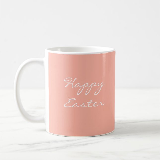 Simple Modern Peach Monogram Happy Easter gift Coffee Mug (Left)