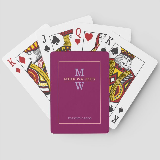 Simple Modern peach / pale purple Monogram wine  Poker Cards (Back)