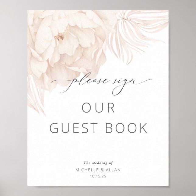 Simple modern peony-sign our guest book table sign (Front)