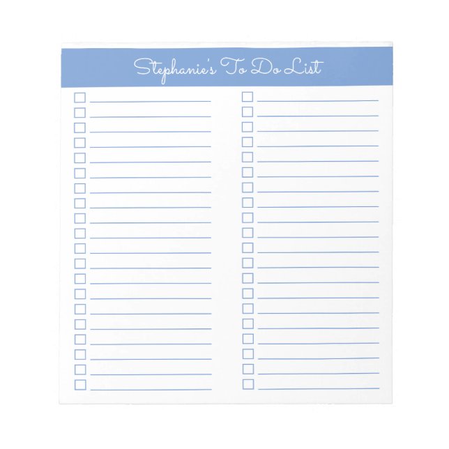 Simple Modern Periwinkle Blue Two Column Checklist Notepad (Front)